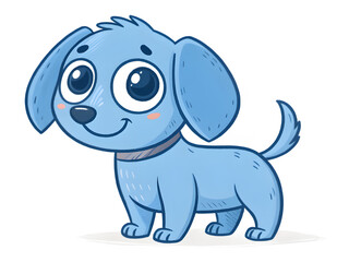 Fototapeta premium Cute cartoon blue puppy with big eyes on a black background
