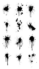 Set of Black Paint Drops and Splatters Creative Design Pack. Vector illustration.