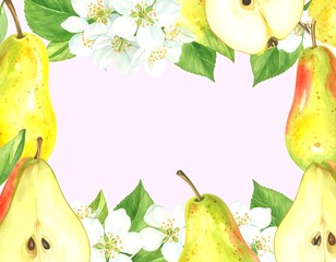 Watercolor pears and blossoms frame