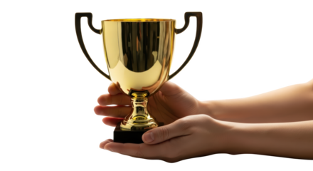 prize in Hands Trophy Golden Held gold Award. Winning trophy golden Award