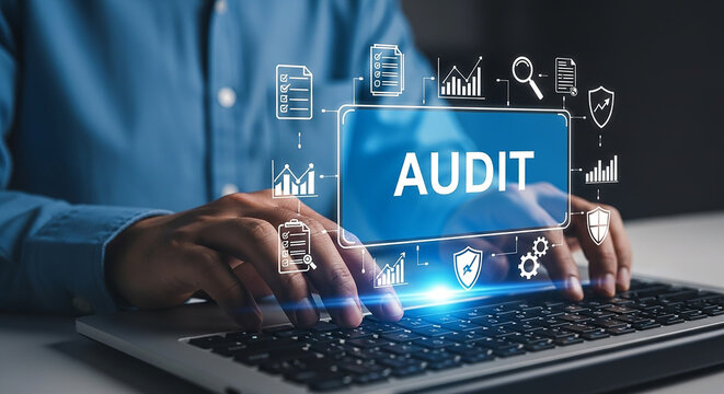 Audit process financial analysis business accounting and digital data investigation management for compliance on a