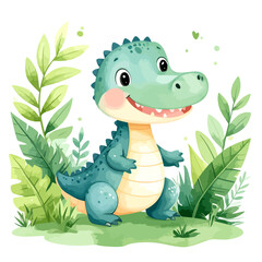 Naklejka premium Adorable cartoon baby dinosaur illustration for childrens designs.