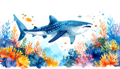 Whale Shark Swimming Gracefully Through Vibrant Coral Reef Ecosystem.