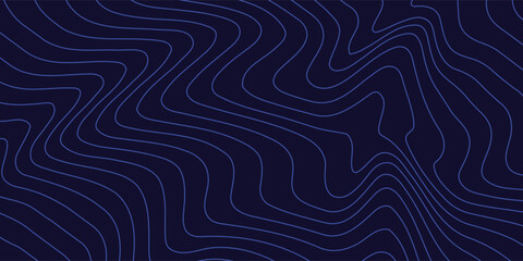 Topographic map texture. Blue radar. Abstract linear background. Vector print of waves. Blue lines on black background.