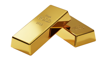Two Shiny Gold Bars Stacked bullion precious isolated on a transparent background