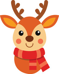 Cute Cartoon Reindeer Head with Scarf for Christmas Holiday Season