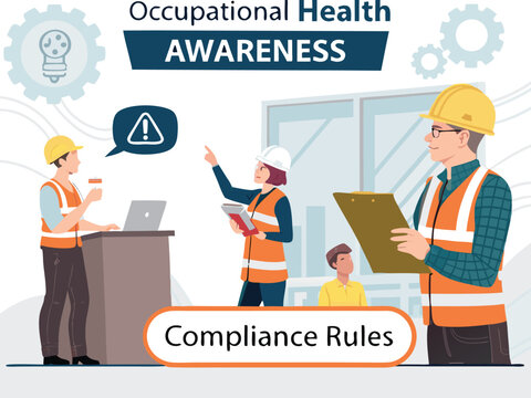 &ldquo;Construction Workers Safety Training Illustration &ndash; Workplace Safety, Engineering Team Meeting, Occupational Health Checklist in Flat Vector Style&rdquo;
