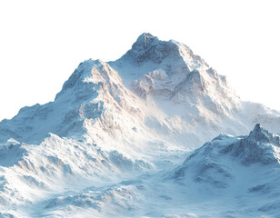 Obraz premium Snow-covered mountain range at sunrise with warm glow, wide landscape, isolated on a transparent background, PNG