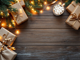 christmas gift box on wooden background