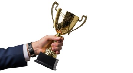 success Trophy Cup gold Golden Holding (3) trophy Hand award cup .