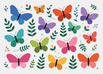 Butterfly Vector Collection &ndash; Flat Design Colorful Butterflies with Simple Solid Wings, Unique Shapes, Vibrant Tones, Modern Minimalist Illustration for Nature and Decorative Projects