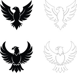 Silhouette of an eagle with wings curved upward, bold flat black vector