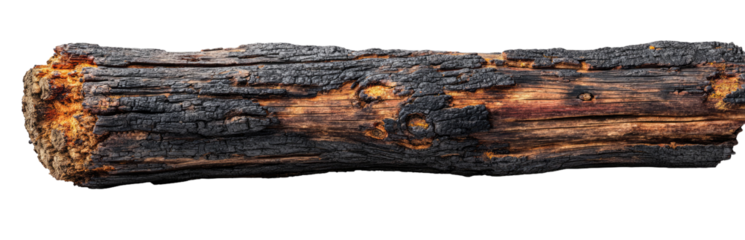 Charred log, horizontal view