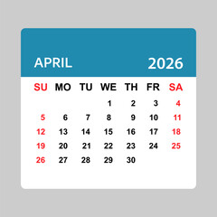 April 2026 Calendar – Sunday Start