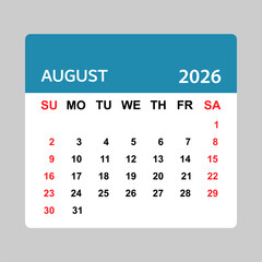August 2026 Calendar – Sunday Start