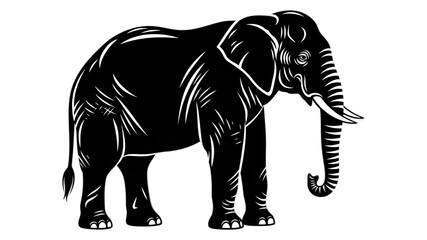 Stylized Black and White Elephant Illustration
