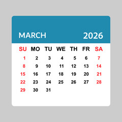 March 2026 Calendar – Sunday Start