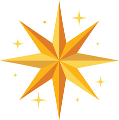 Obraz premium Golden star with eight points and small stars around it