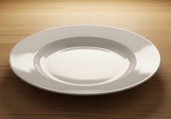 Minimalist presentation with empty plate on wooden table background