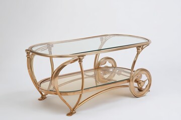Ornate brass coffee table with glass top and base