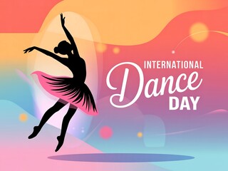 Silhouette of a graceful ballerina in a pink tutu celebrating international dance day with vibrant colors
