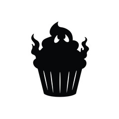 Spooky cupcake with flames and eyes black white