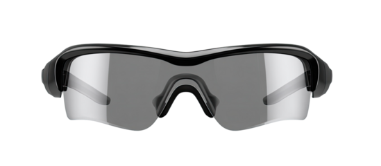 Black protective eyewear, likely sports glasses.  Gray lenses provide protection and visibility.  The frame is a dark, likely hard plastic.  The design is aerodynamic and wraps around the eyes