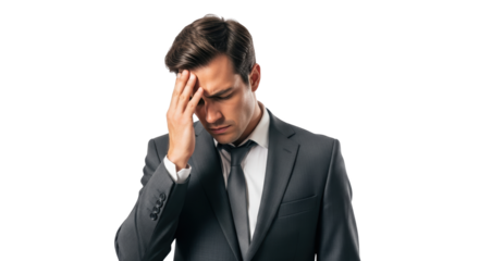 Holding headache worried Stressed Pain Businessman Pain. anxiety stress businessman Head in