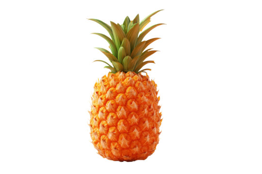 3d illustration of orange pineapple with leaf isolate on transparent background, png for poster banner cover design