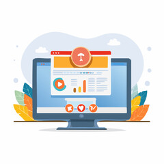 Flat Design Computer Monitor Displaying Data Analysis Report