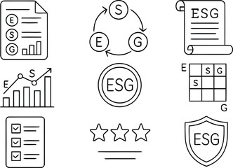 Collection of esg investment and sustainability icons in a hand drawn sketch style