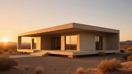 Modern desert house at sunrise