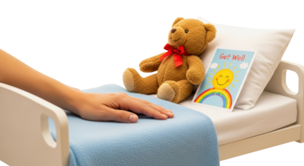 caring a bed hand well card get with bear and Teddy in