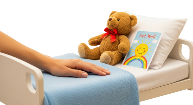 caring a bed hand well card get with bear and Teddy in