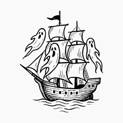 Hand Draw Halloween Collection - Ghost ship