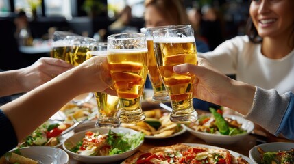 Beer Toast Celebration: Friends, Food, and Good Times