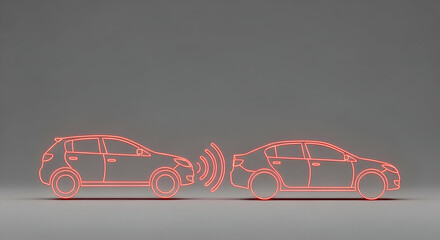 Autonomous driving concept with neon car outlines demonstrating communication technology