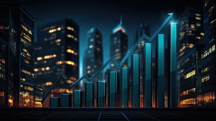 Business Growth Chart: Financial Success, Cityscape View
