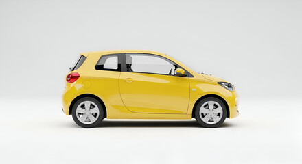 Eye-catching Yellow Compact Car Design on a White Backdrop offering a fresh perspective