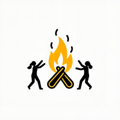 Kids gathering around a campfire, cheerful ambiance and warmth.