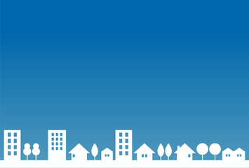 シンプルな街並み・ビルのシルエット　ベクター　夜空