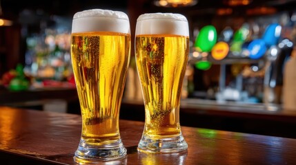 Craft Beer Pints at Bar - Golden Lager Drinks