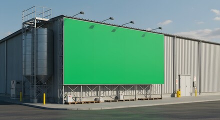 Obraz premium Large Green Billboard on Industrial Building Exterior Mockup for Advertisement
