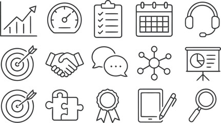 Collection of business and finance hand drawn icons for presentations and reports