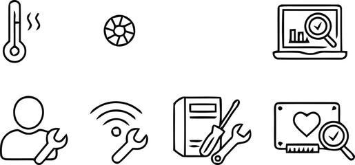 Set of icons representing technology health and maintenance services