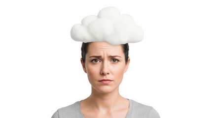woman Expression Head with girl female Over Cloud Woman Worried person people Expression.
