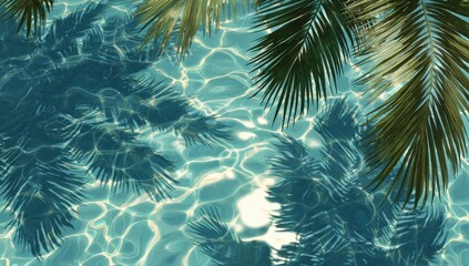 Tropical pool, palm leaves, rippled water