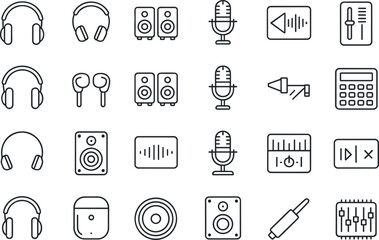 Audio Equipment Icons Set with Headphones Speakers Microphone and Mixer vector illustration