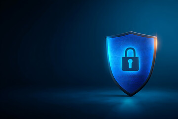 Digital Shield Icon with Lock Symbol Representing Cybersecurity Protection Concept
