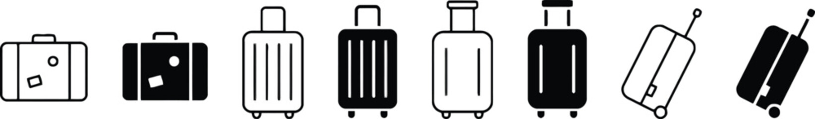 Collection of hand drawn suitcases and luggage in various styles and sizes